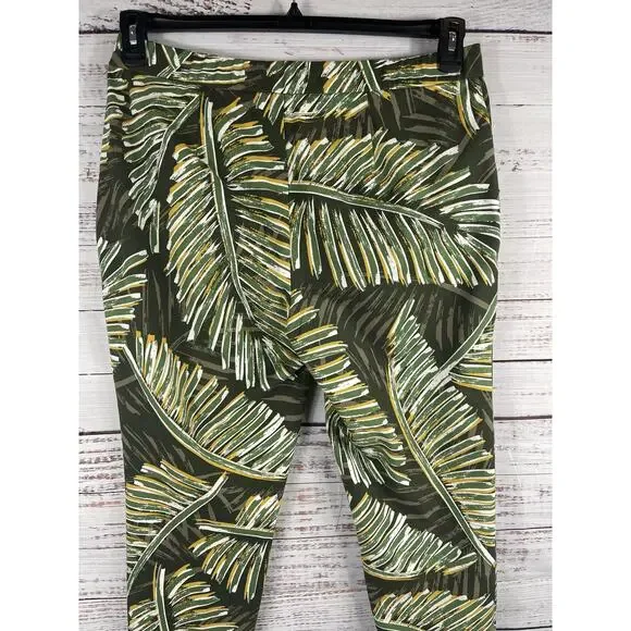 Lemon Way Pants Womens 16P Green Palm Frond Print Capri Stretch Tropical Cropped - Picture 6 of 9